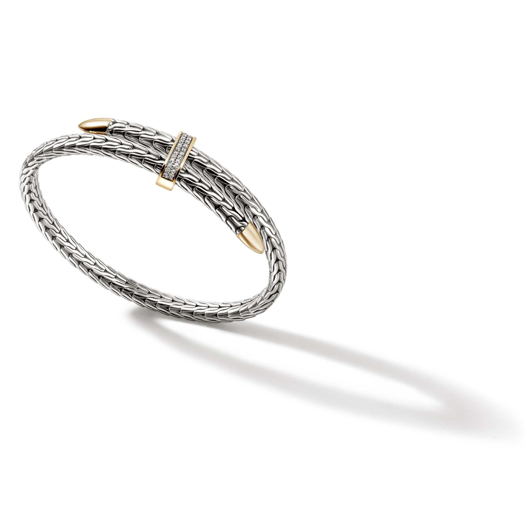 14kt Yellow Gold & Sterling Silver Classic Chain Diamond Pavé Spear Bypass Flex Cuff CZZP90110722DIXM