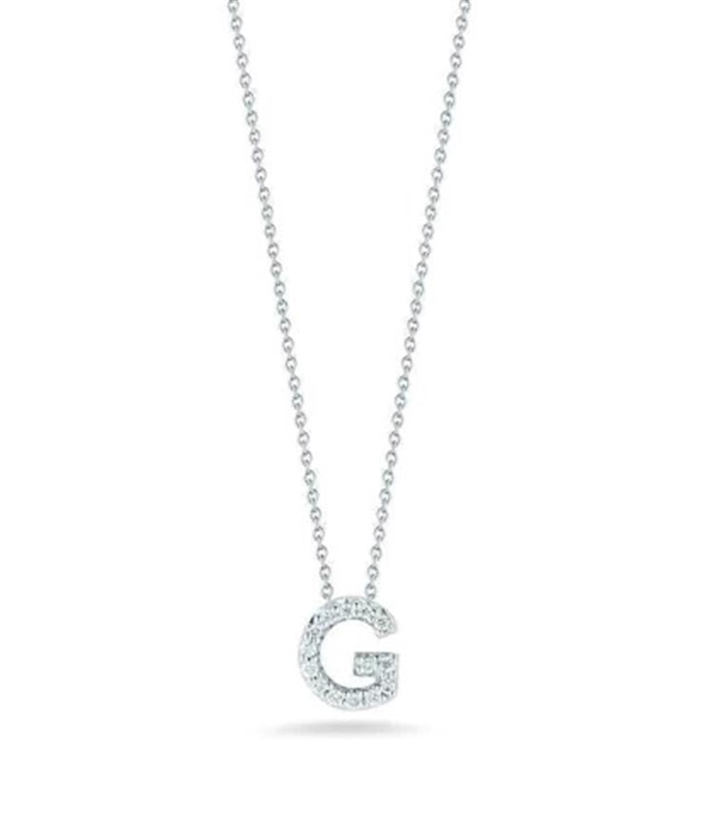 18K White Gold Initial "G" Diamond Pendant Necklace by Roberto Coin