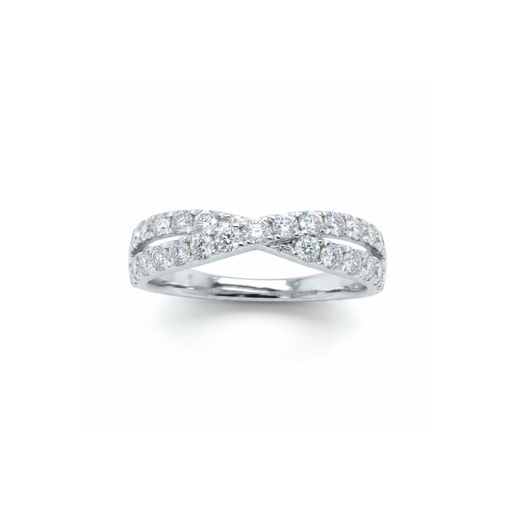 18K White Gold Diamond Crossover Wedding Band | 0.84ct