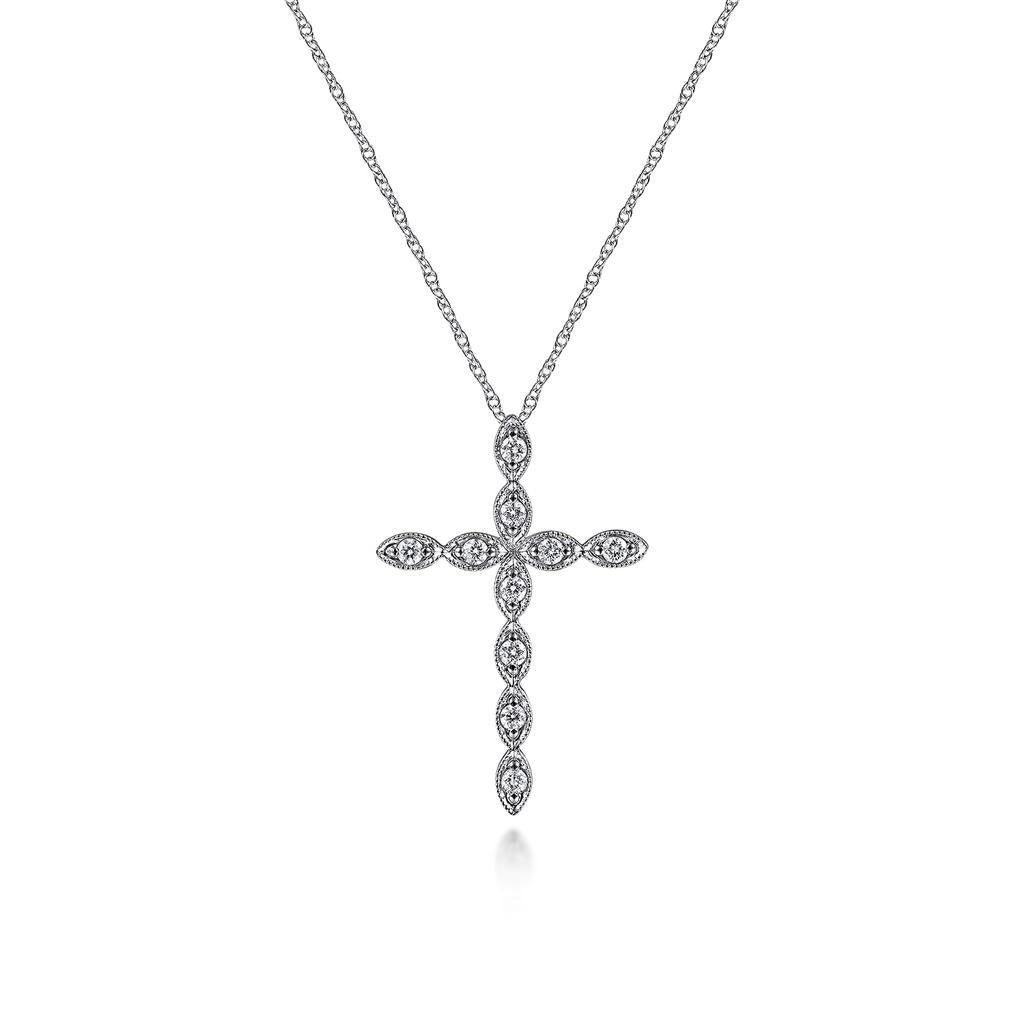 14K White Gold Segmented Diamond Cross Necklace NK2211W45JJ
