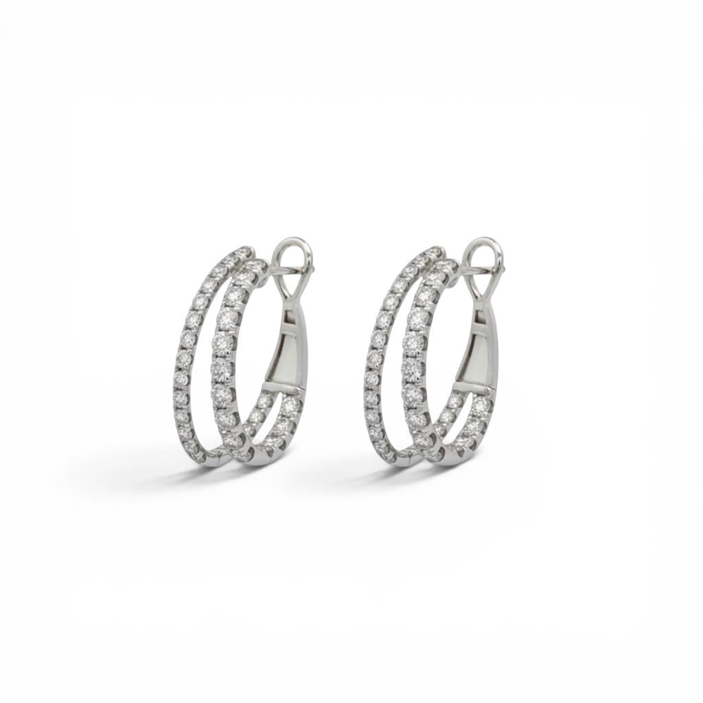 18K White Gold Diamond In/Out Double Hoop Earrings