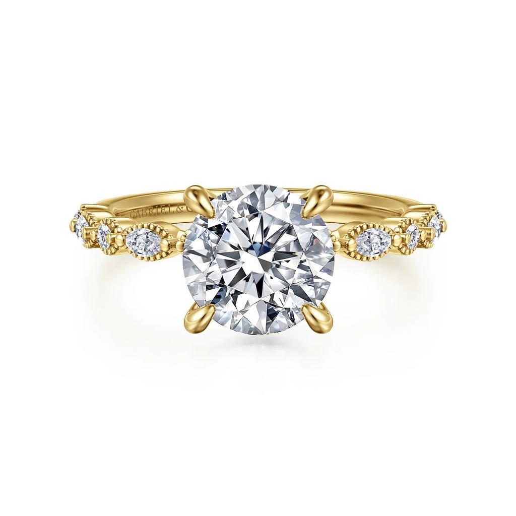 14K Yellow Gold Hidden Halo Diamond Semi-Mount Engagement Ring