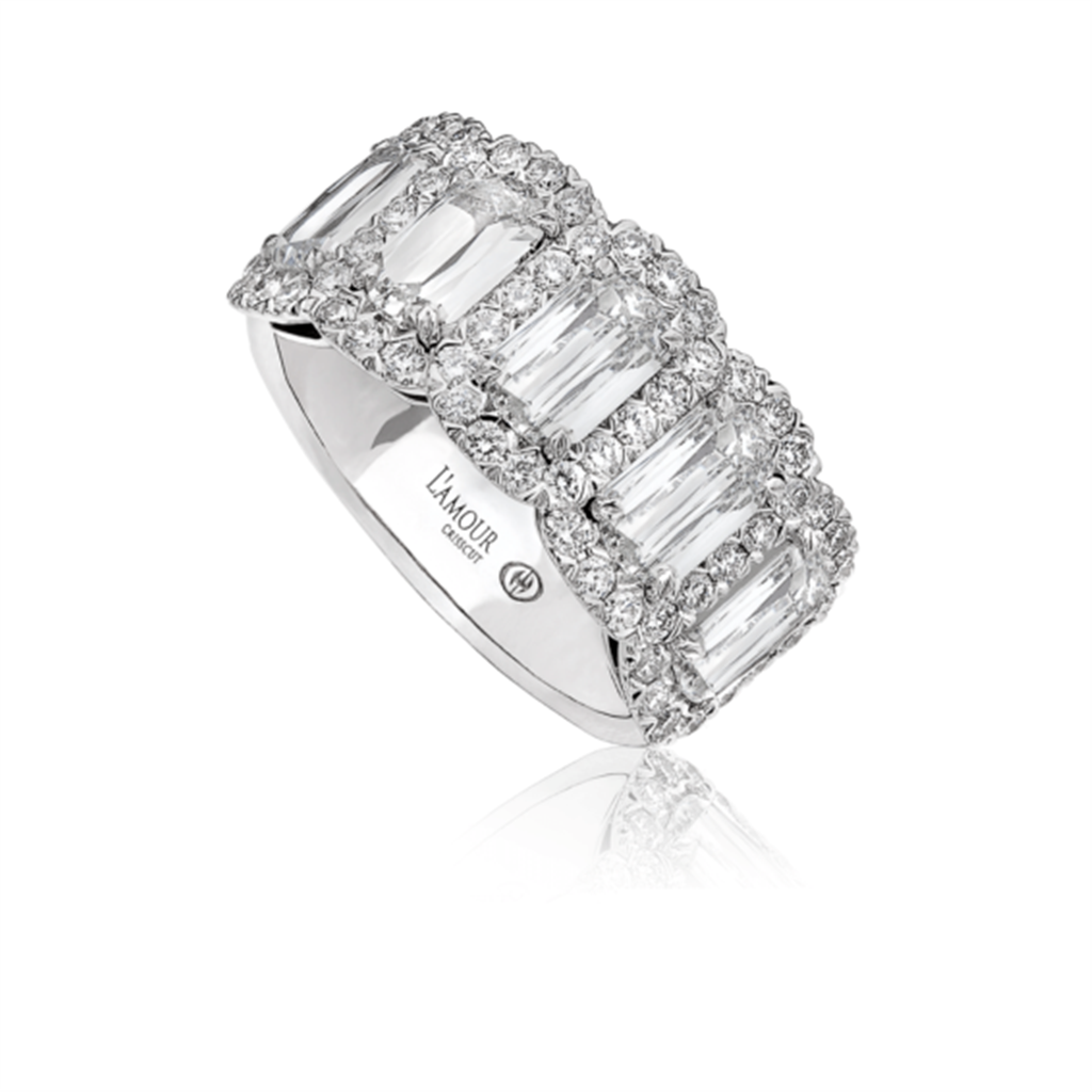 18kt White Gold 5-Stone L'Amour Crisscut Diamond Halo Fashion Ring