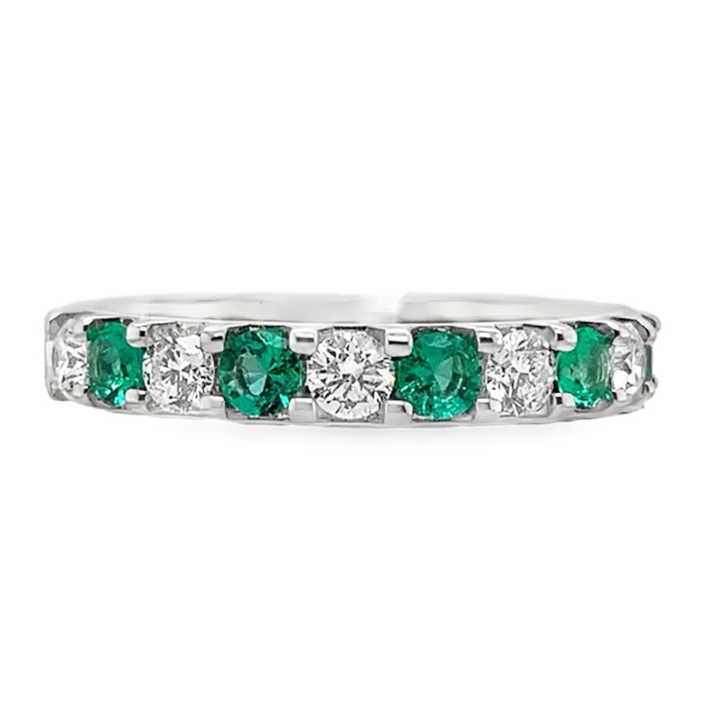 14kt White Gold Diamond & Emerald Band – Elegant Gemstone Eternity Ring