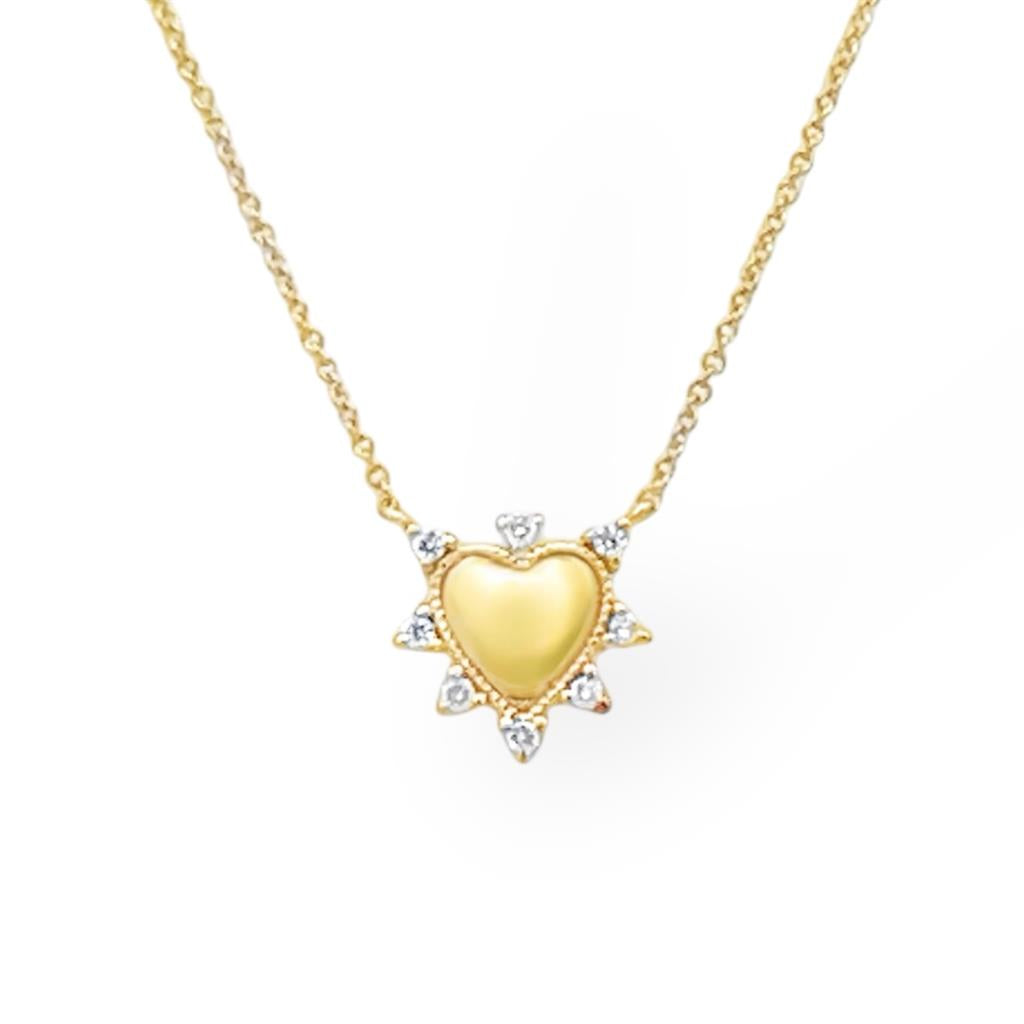 14kt Yellow Gold Diamond Fancy Heart Necklace – 15–18"