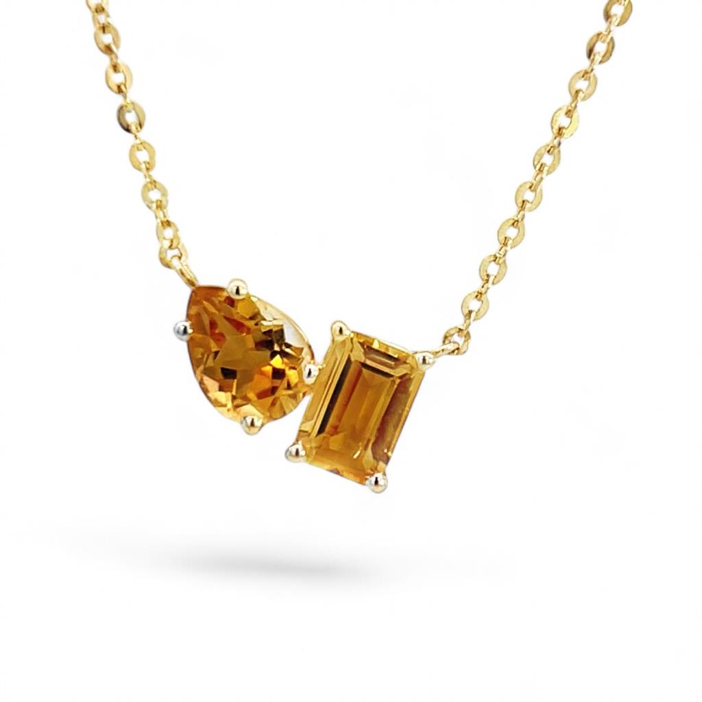 14Kt Yellow Gold Citrine Toi Et Moi Necklace