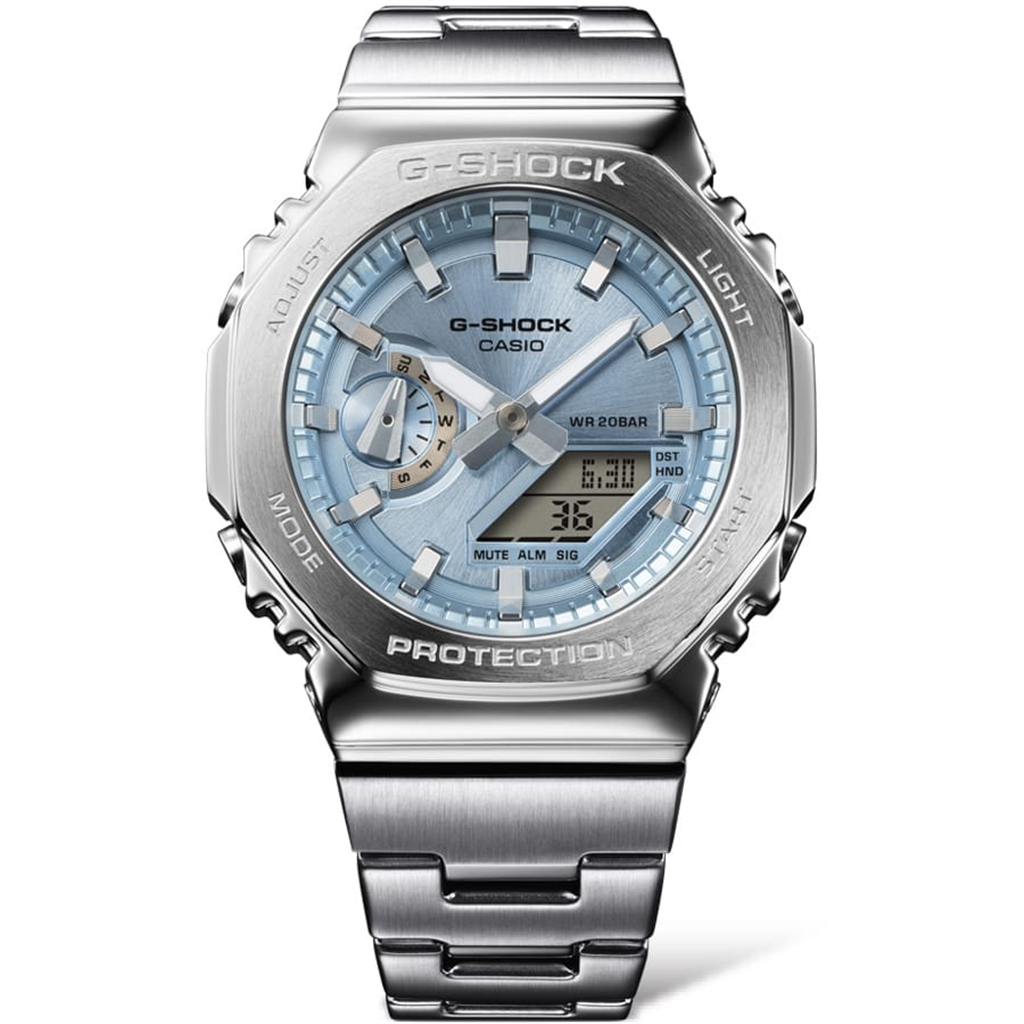 G-Shock Stainless Steel Blue Index/Digital G-Steel Watch GM2110D-2A