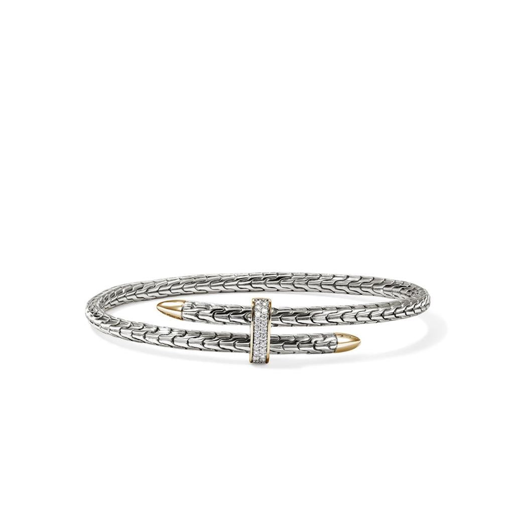 14Kt Yellow Gold & Sterling Silver Spear Bypass Diamond Flex Cuff