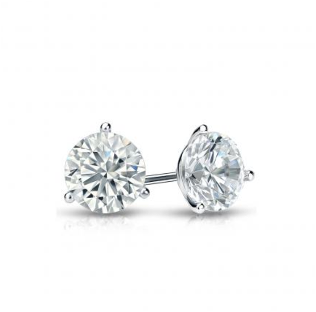 14kt White Gold 3-Prong 1.79ct Round Diamond Stud Earrings