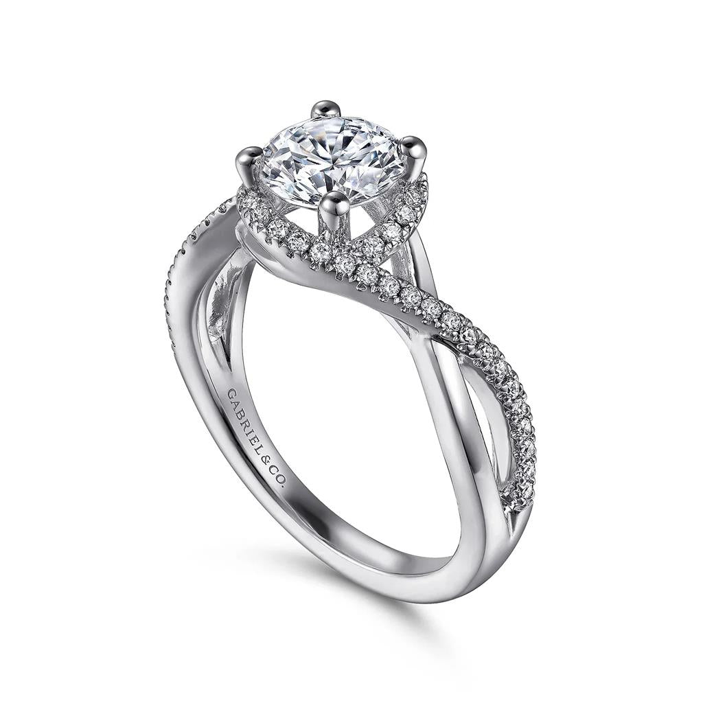 14kt White Gold Diamond Halo Twist Shank Engagement Ring14kt White Gold Diamond Halo Twist Shank Engagement Ring