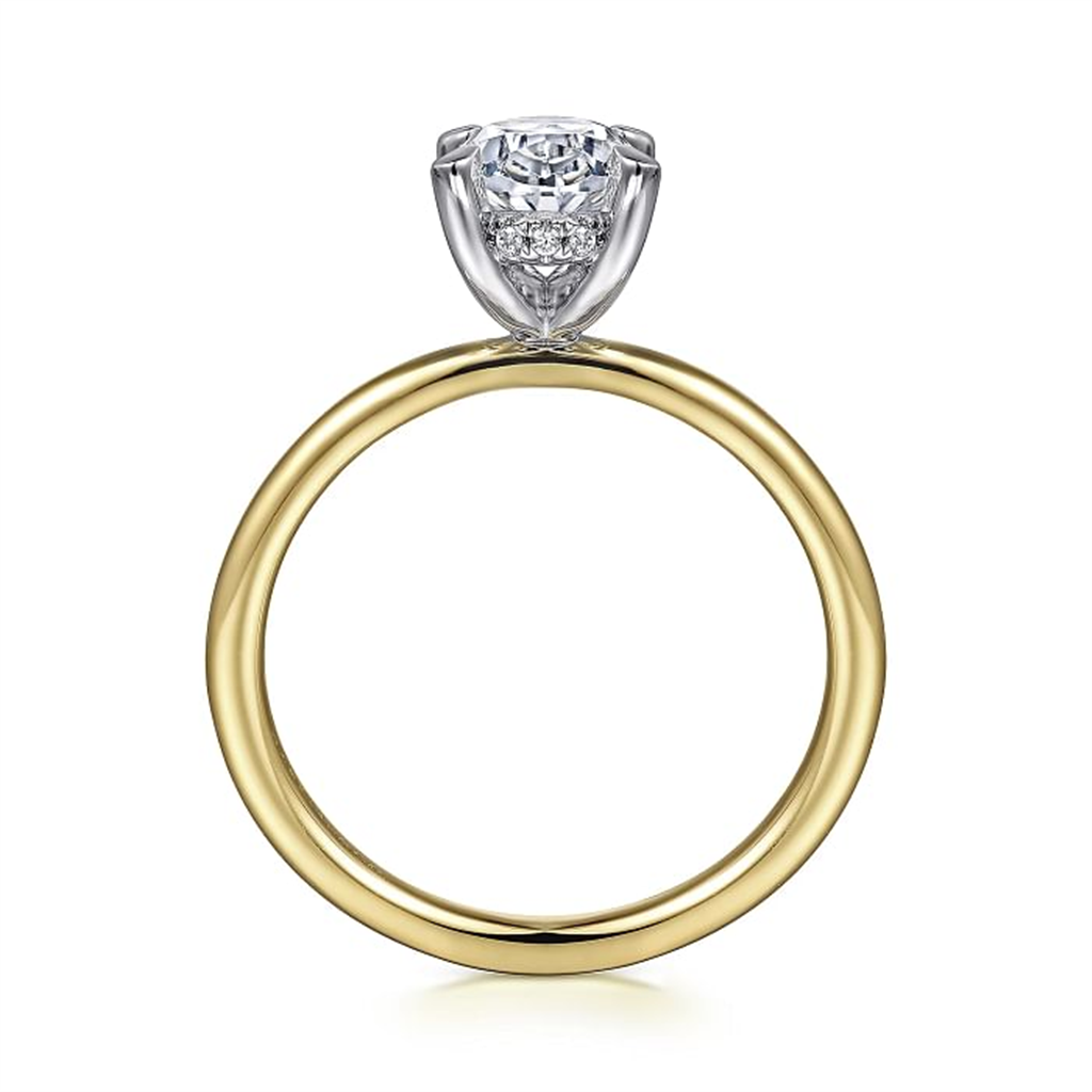 14K Two-Tone Hidden Halo Oval Engagement Semi-Mount