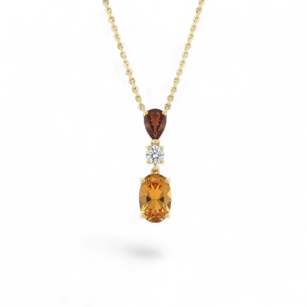 14KT Yellow Gold 3 Stone Diamond And Imperial Topaz Necklace
