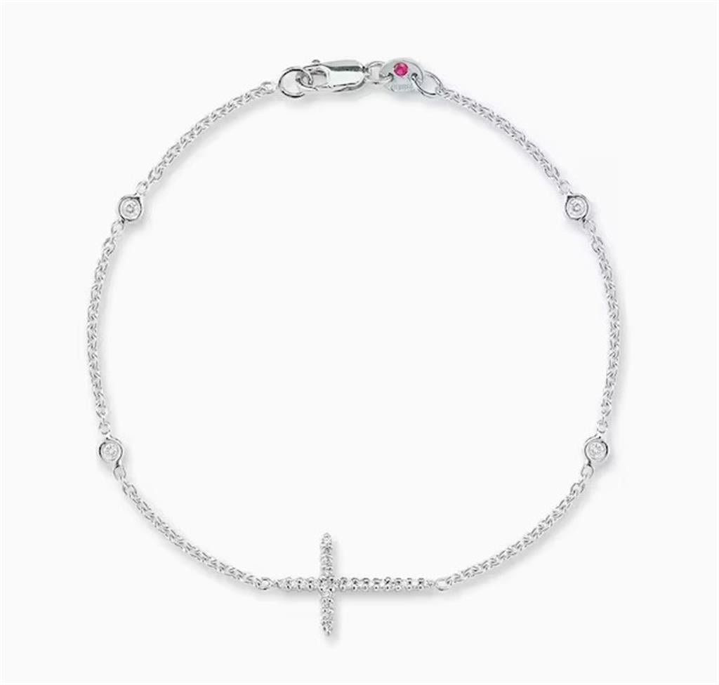 18KT White Gold Cross 4 Station Diamond Bracelet