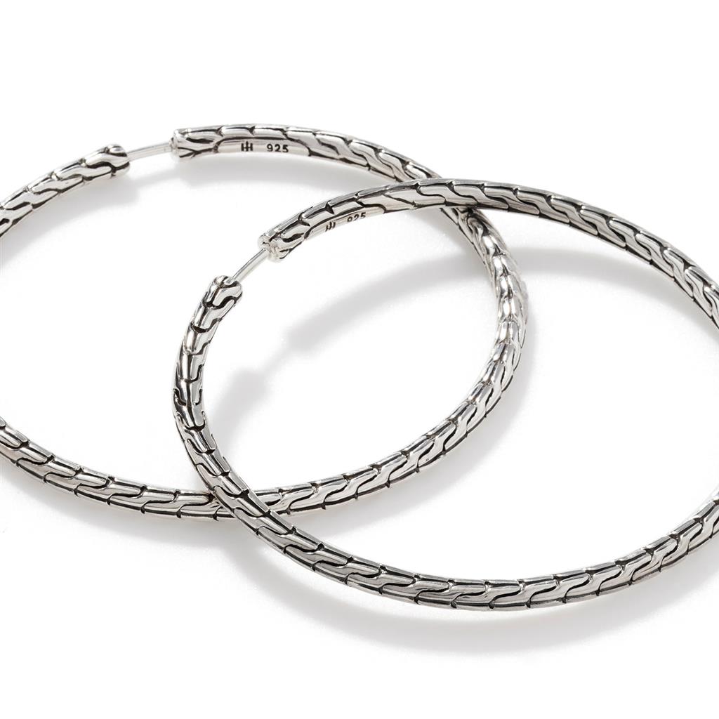 Sterling Silver 50mm Carved Chain Hoop Earrings