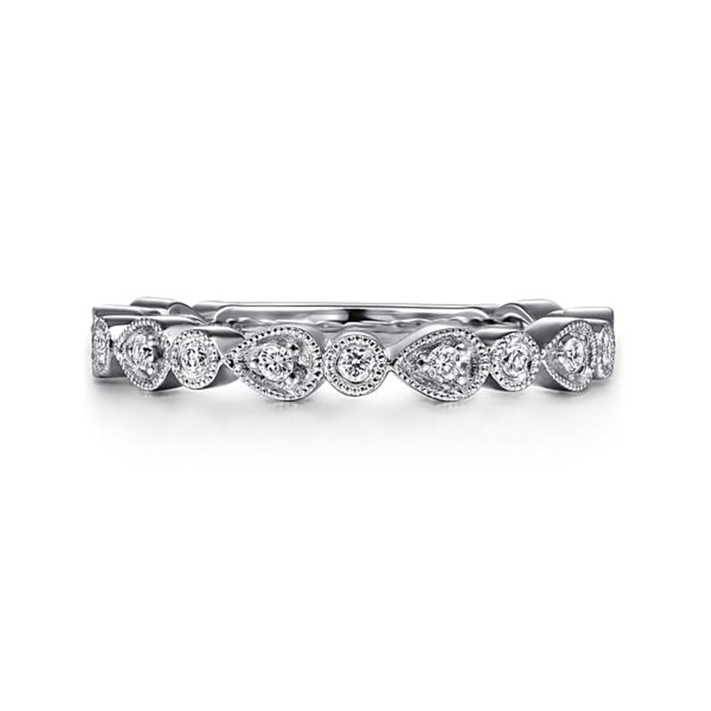 14 Kt White Gold Pear and Round Diamond Stackable Ring