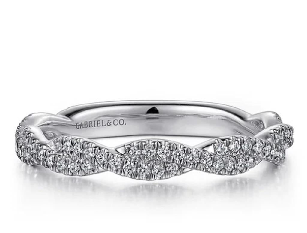 14KT White Gold Twisted Diamond Wedding Band Designed By Gabriel and Co.