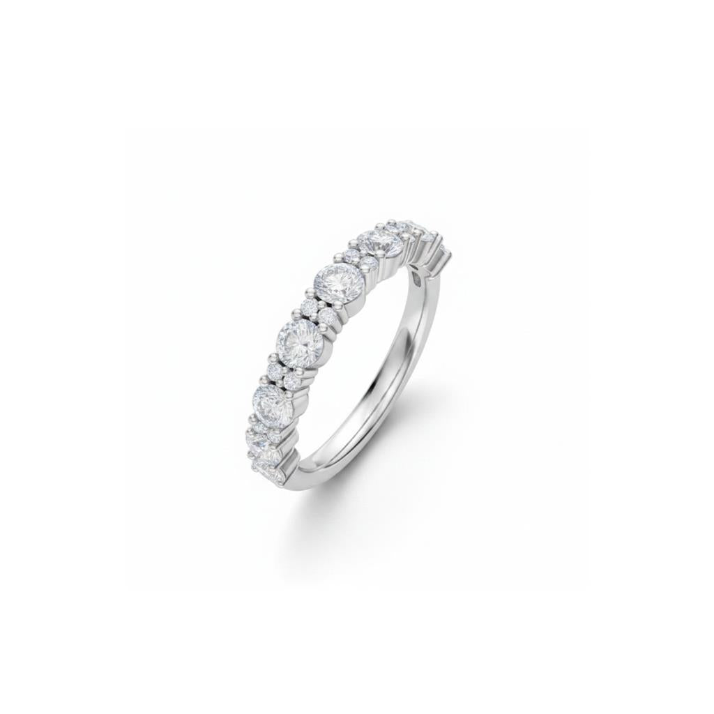 14K White Gold Alternating Round Diamond Wedding Band