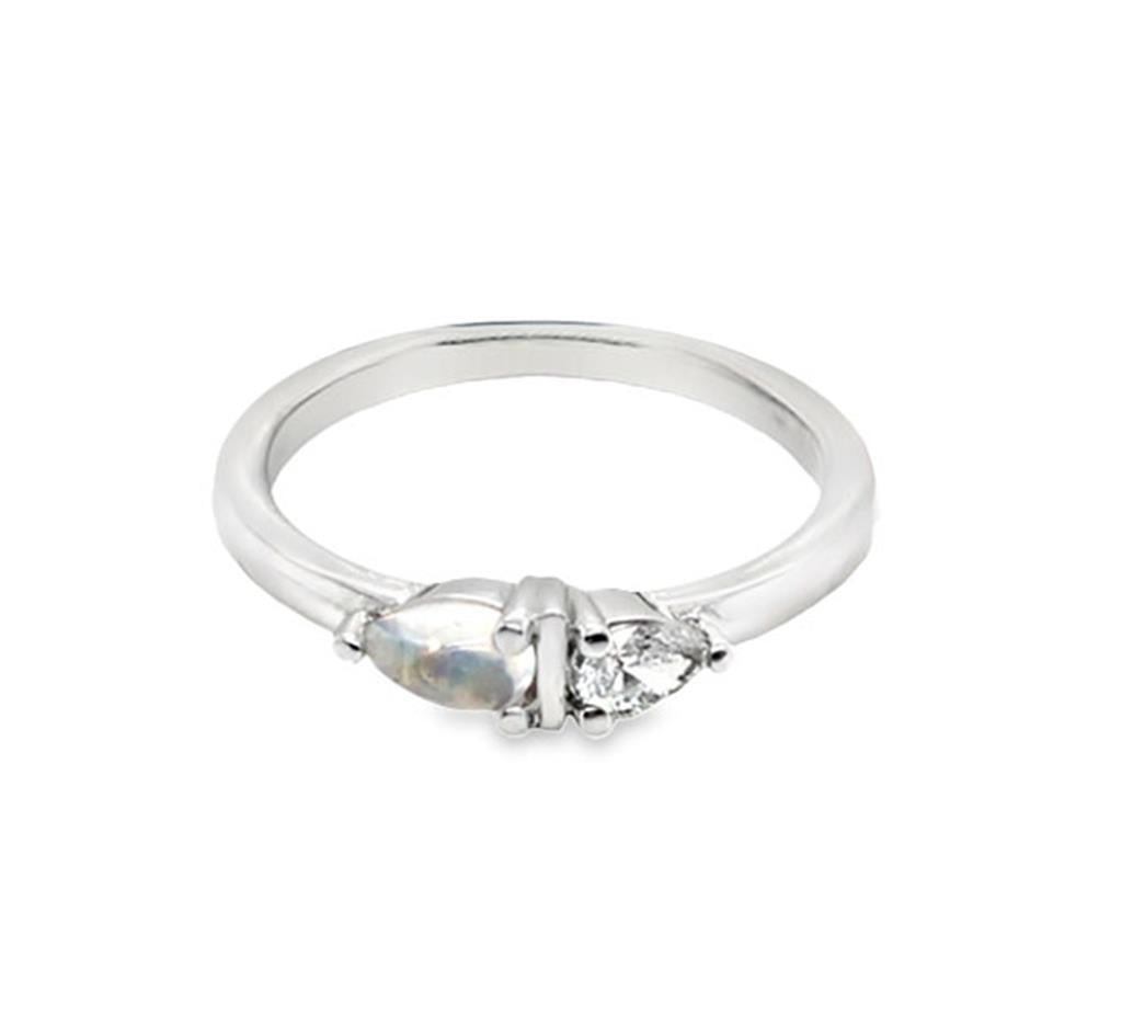14KT White Gold Moonstone & Diamond Two-Stone Pear-Shape Fashion Ring