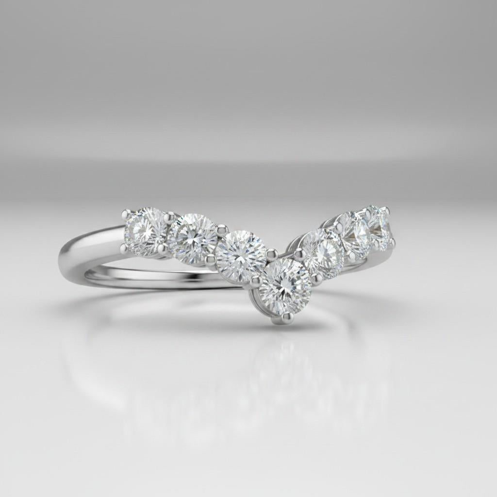 14KT White Gold Curved Diamond Wedding Band