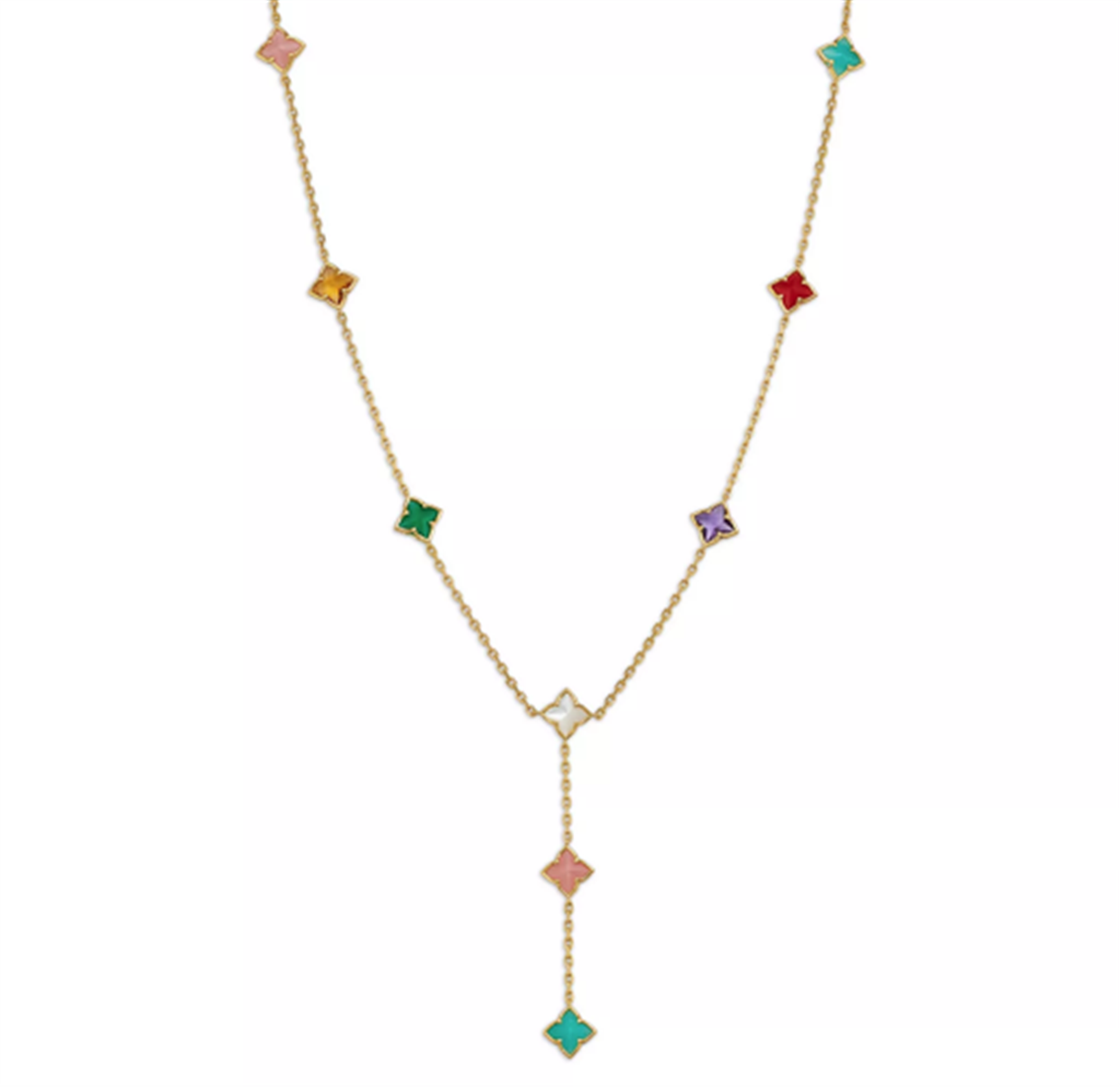18K Yellow Gold Venetian Princess Carnival Mixed-Stone Flower Station Lariat Necklace | 16"