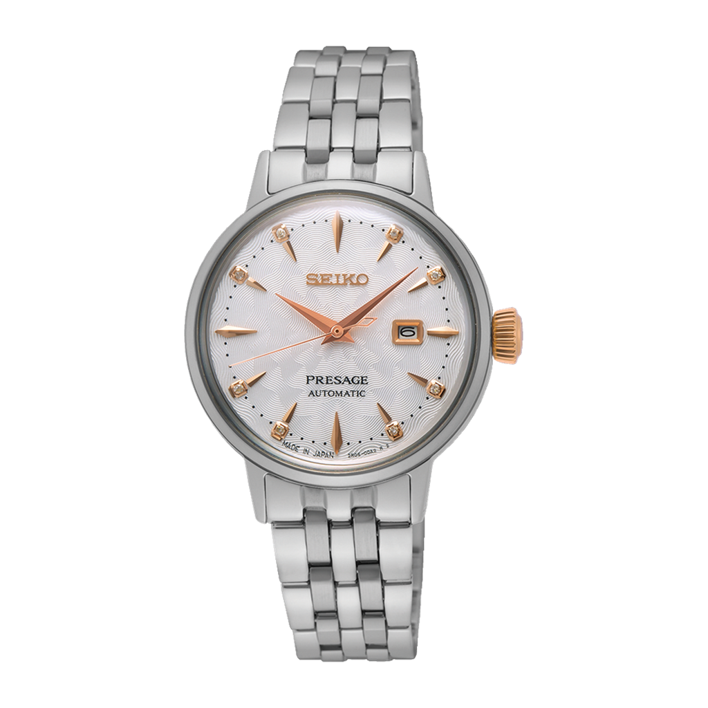 Seiko Stainless Steel White Diamond Dial Presage Watch
