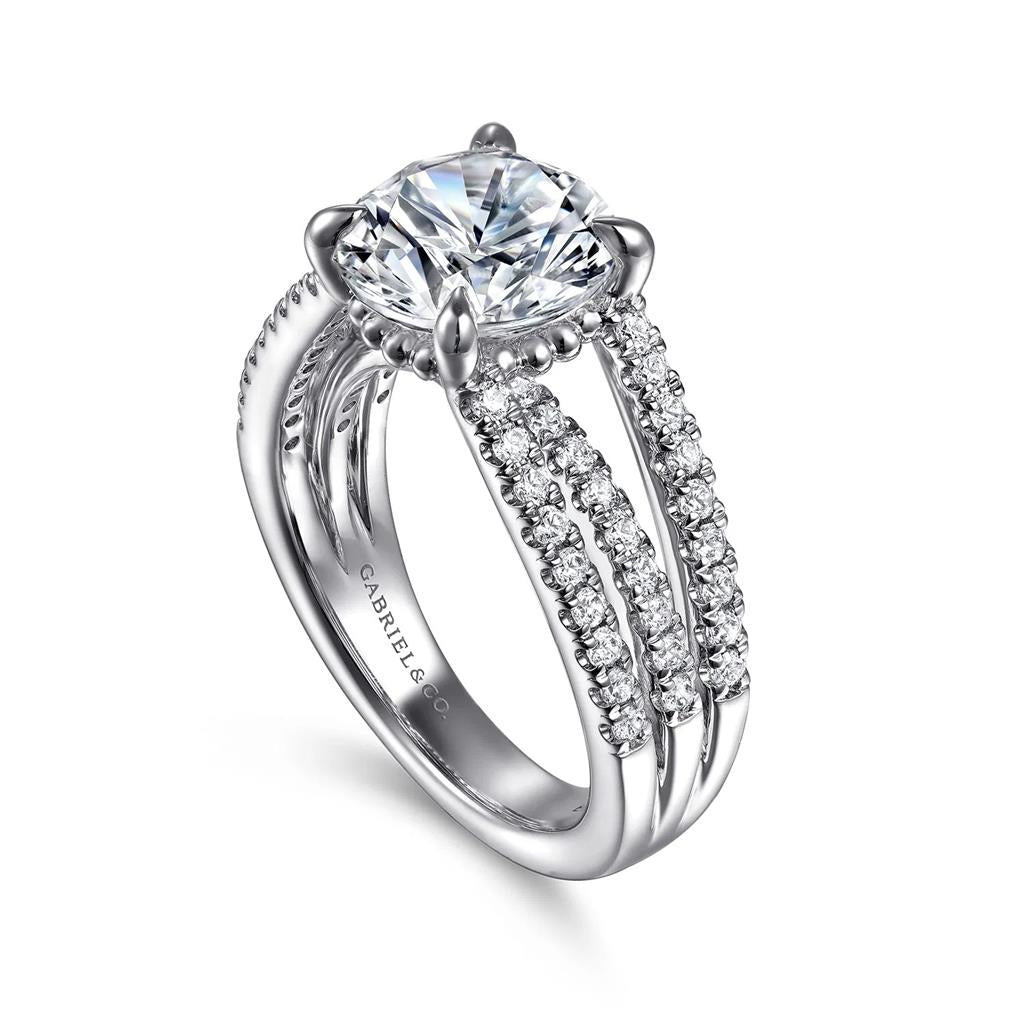 14kt White Gold 3-Row Split Shank Diamond Semi-Mounting