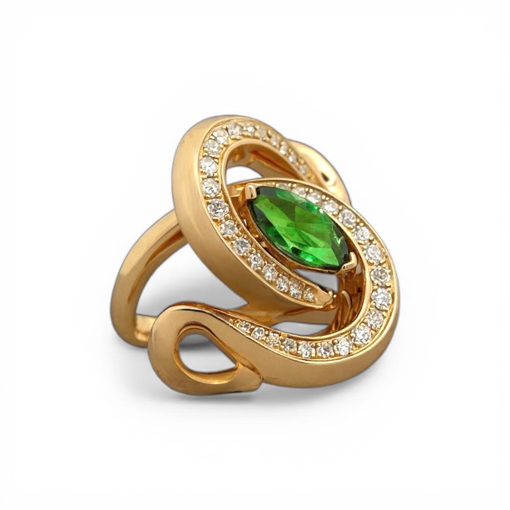 14KT Yellow Gold Tsavorite Garnet And Diamond Fashion Ring