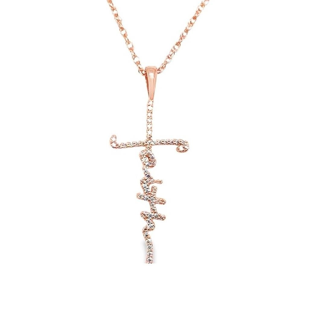Diamond Faith Cross Necklace in Rose Gold
