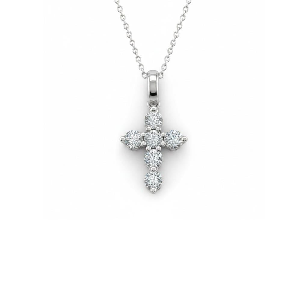 14K White Gold Diamond Cross Pendant