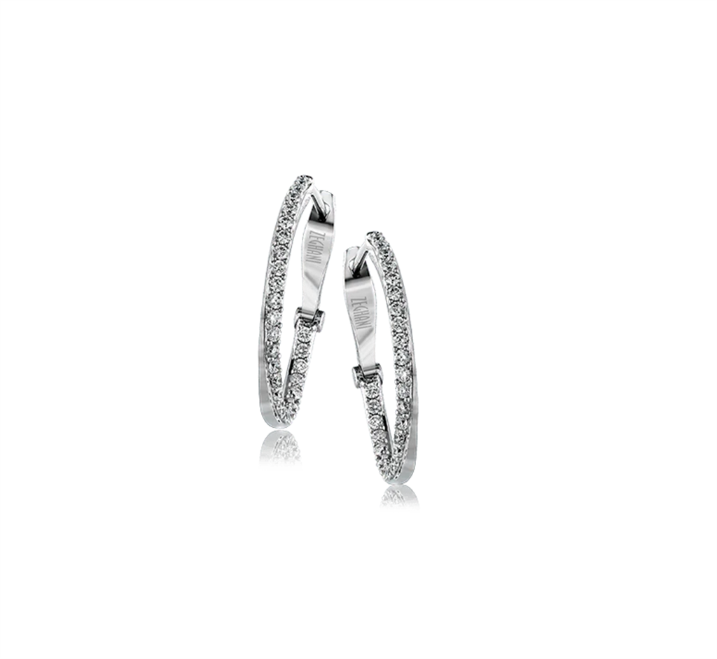 14kt White Gold Round Diamond Hoop Earrings