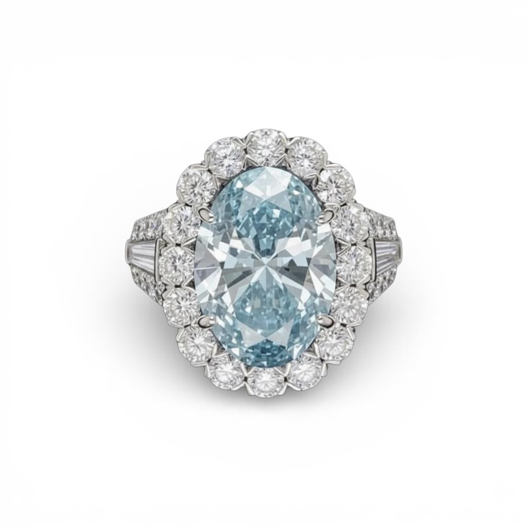 18KT White Gold Fancy Blue Oval Diamond Ring