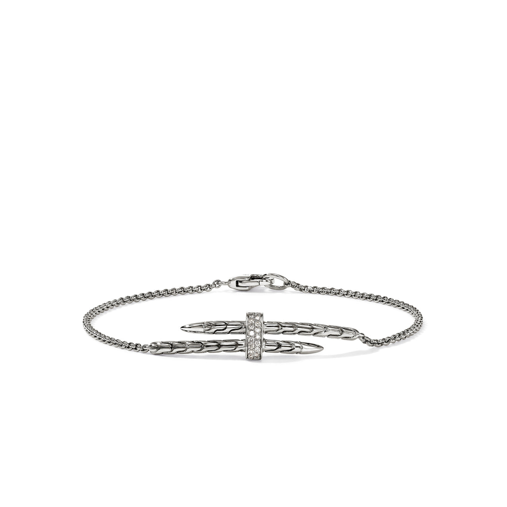 Sterling Silver Spear Pavé Diamond Station Rolo Chain Bracelet BUP989572DIXUM