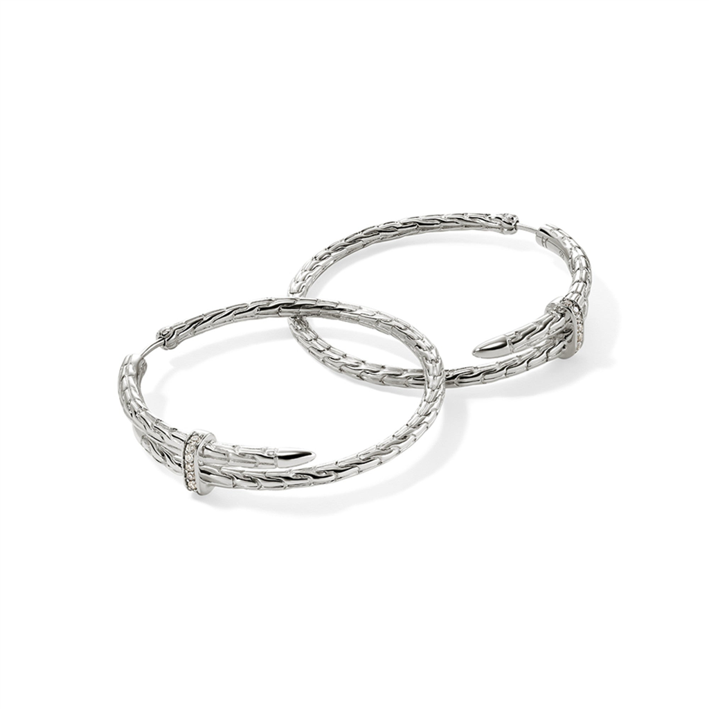 Sterling Silver 34mm Diamond Pave Hoop Earrings
