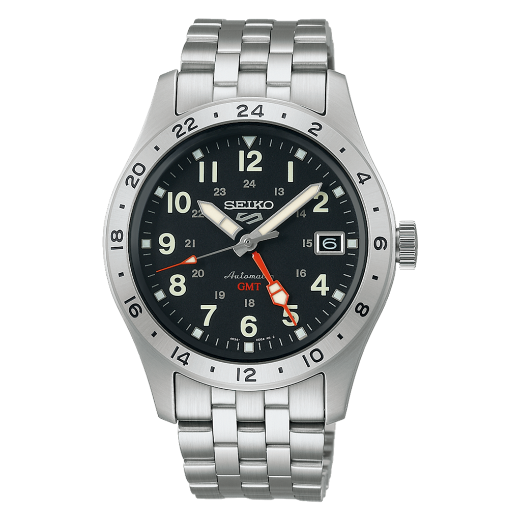 Seiko 5 Sports Stainless Steel Black Arabic Dial Watch – Ref. SSK023