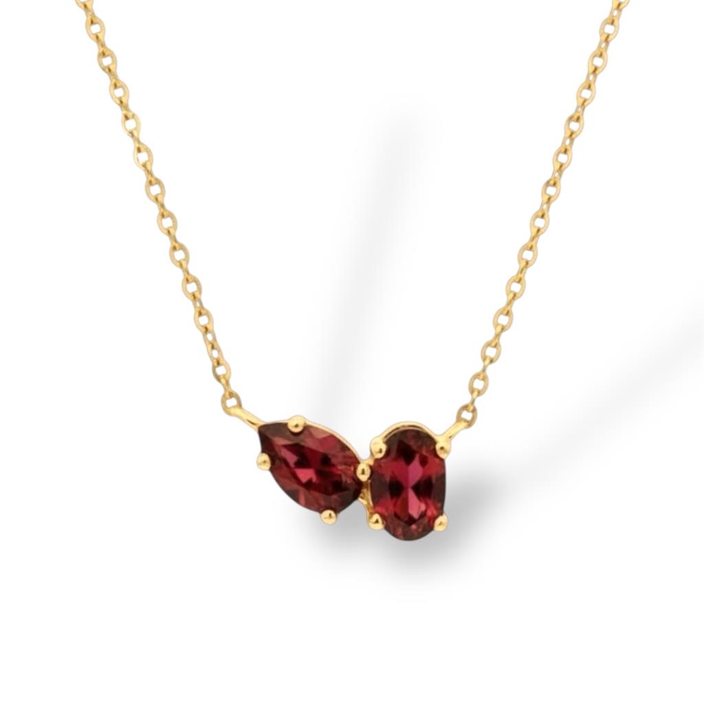 14KT Yellow Gold Garnet Toi Et Moi Necklace