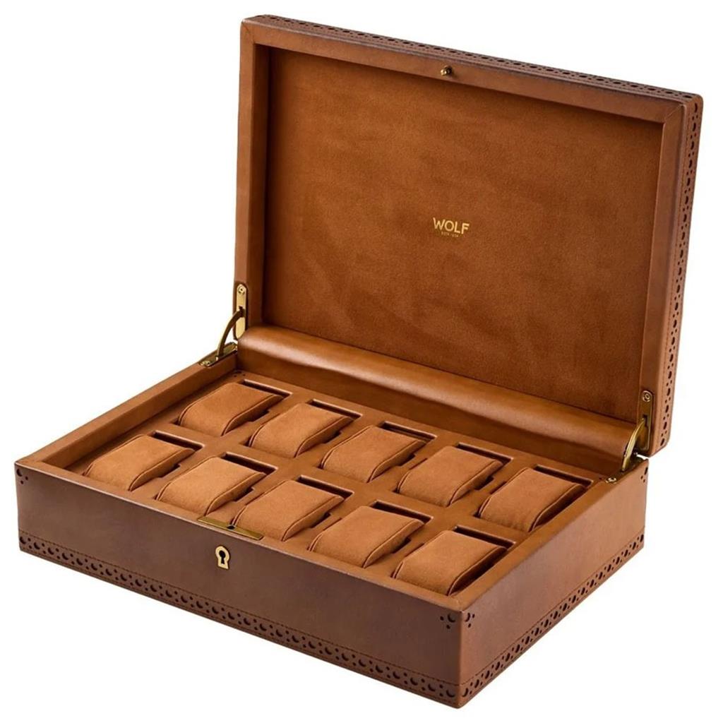 WOLF 1834 441006 Brogue 10 Piece Watch Box in Burnished Brown