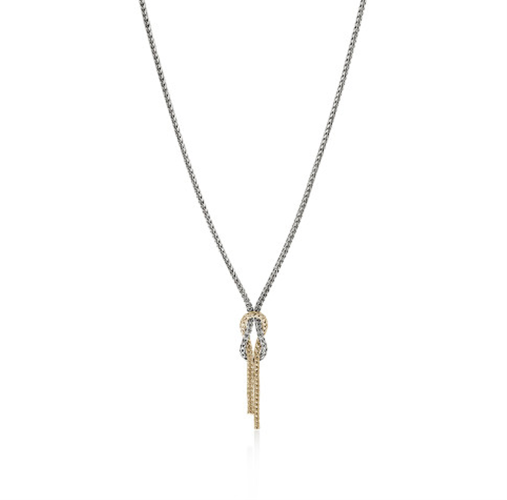 Sterling Silver & 14kt Yellow Gold 1.8mm Love Knot "Y" Necklace