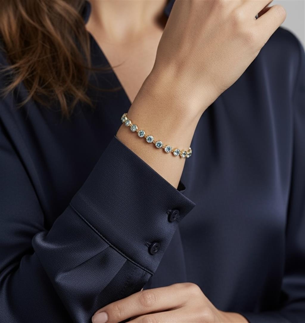 14K Yellow Gold Swiss Blue Topaz Tennis Bracelet