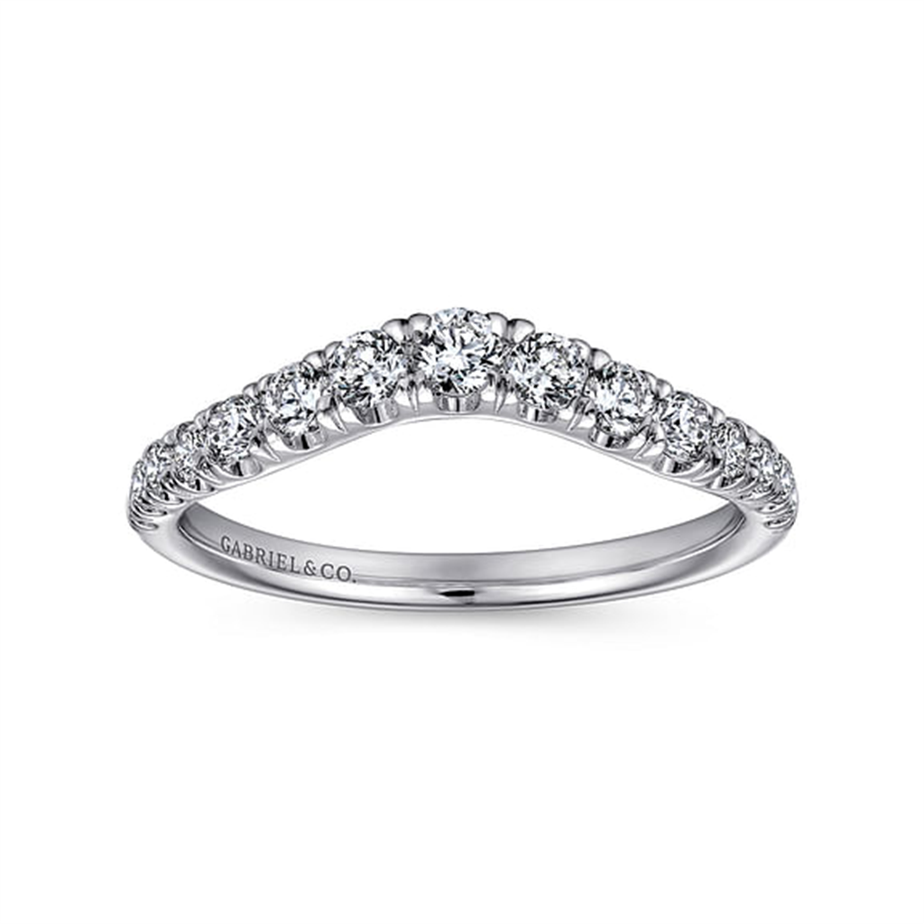 14K White Gold Curved Diamond Wedding Band