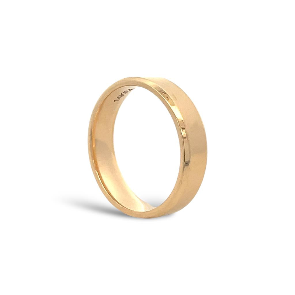 14Kt Yellow Gold 5mm Flat Bevel Edge Comfort Fit Plain Wedding Band