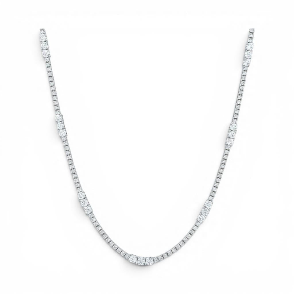 18KT White Gold Triple Diamond Station Tennis Necklace – 5.13ct