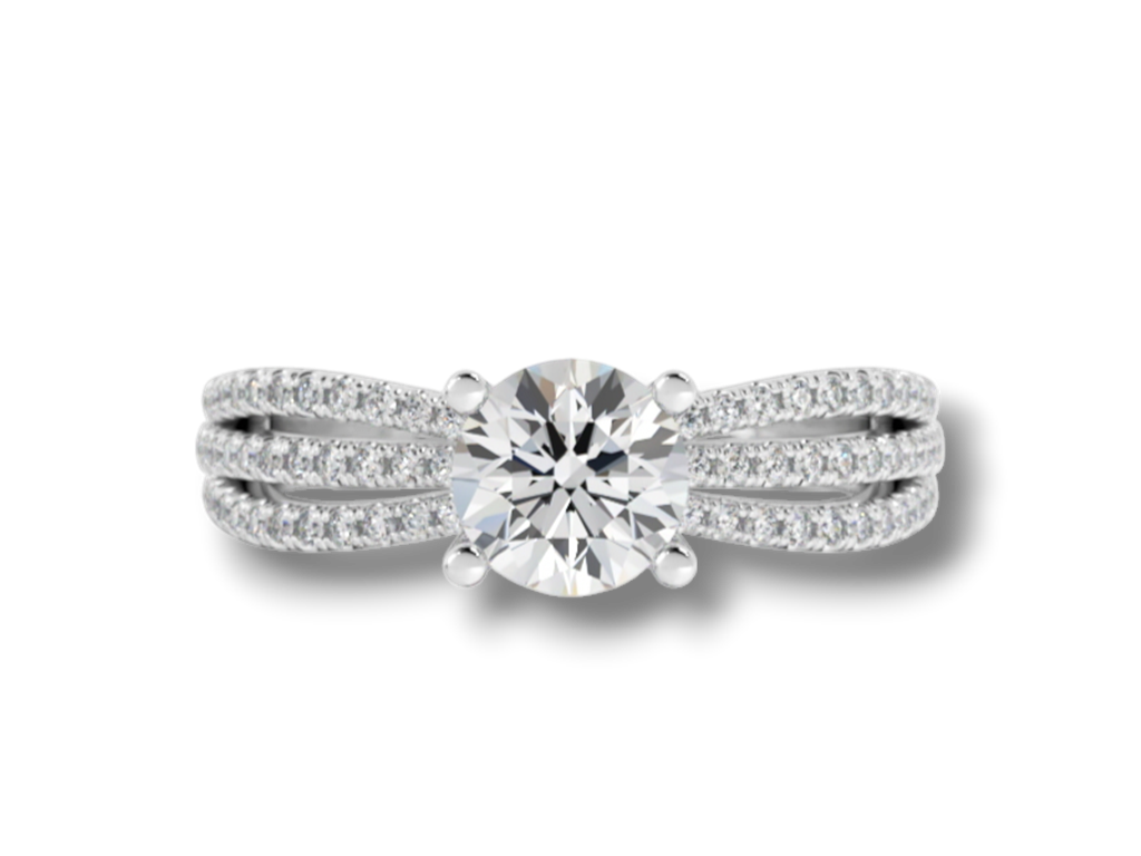 14kt White Gold 3-Row Split Shank Diamond Engagement Ring – 0.70ct Center
