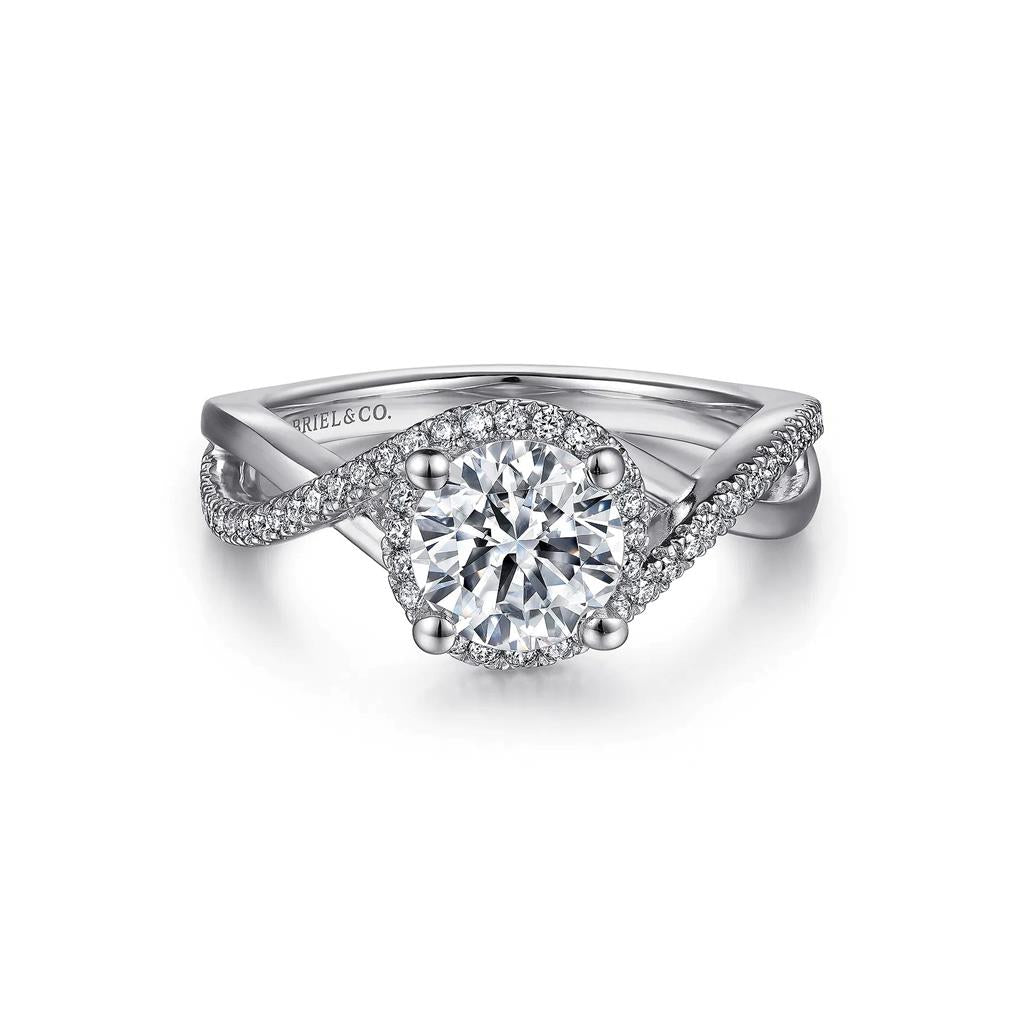 14kt White Gold Diamond Halo Twist Shank Engagement Ring14kt White Gold Diamond Halo Twist Shank Engagement Ring