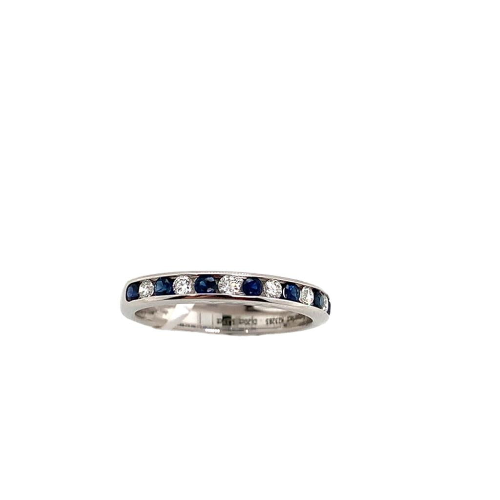 14KT White Gold Diamond & Sapphire Alternating Band