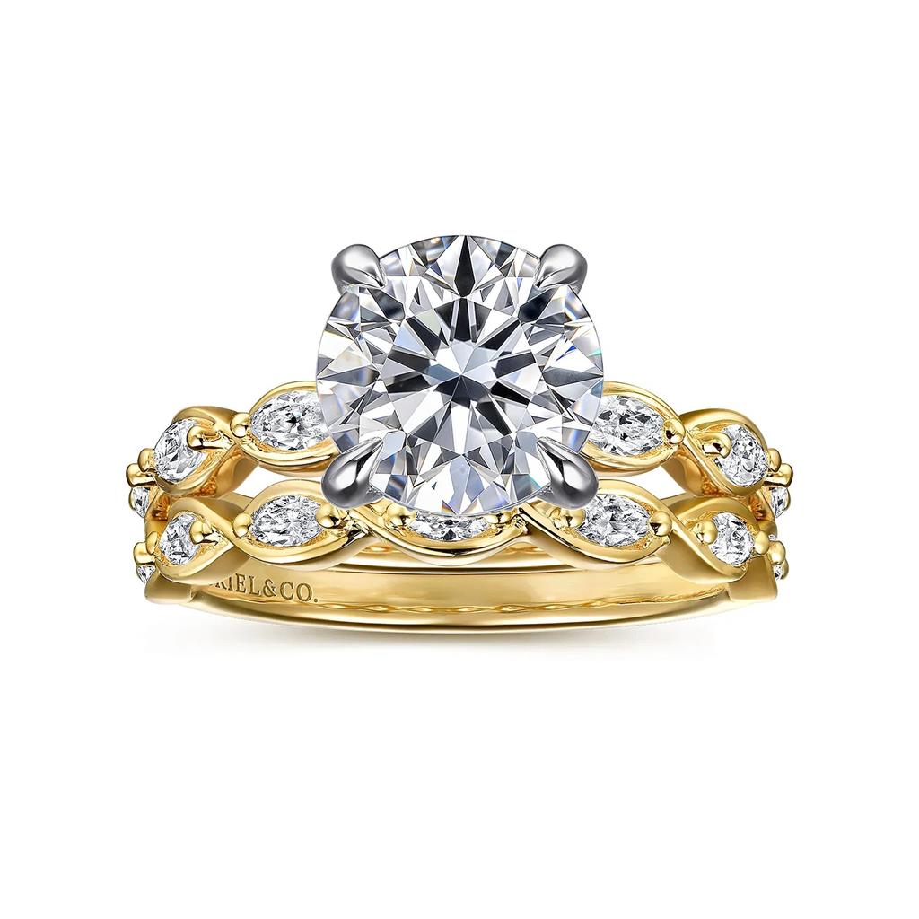 14K Yellow Gold Marquise Diamond Wedding Band