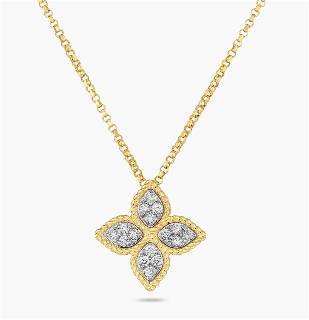 18kt Yellow Gold Roberto Coin Princess Flower Medium Diamond Necklace