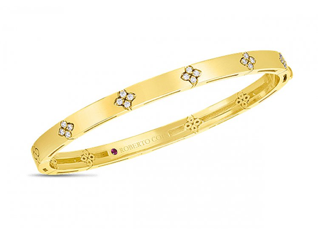 18K Yellow Gold Verona Narrow Bangle with Diamond Accent