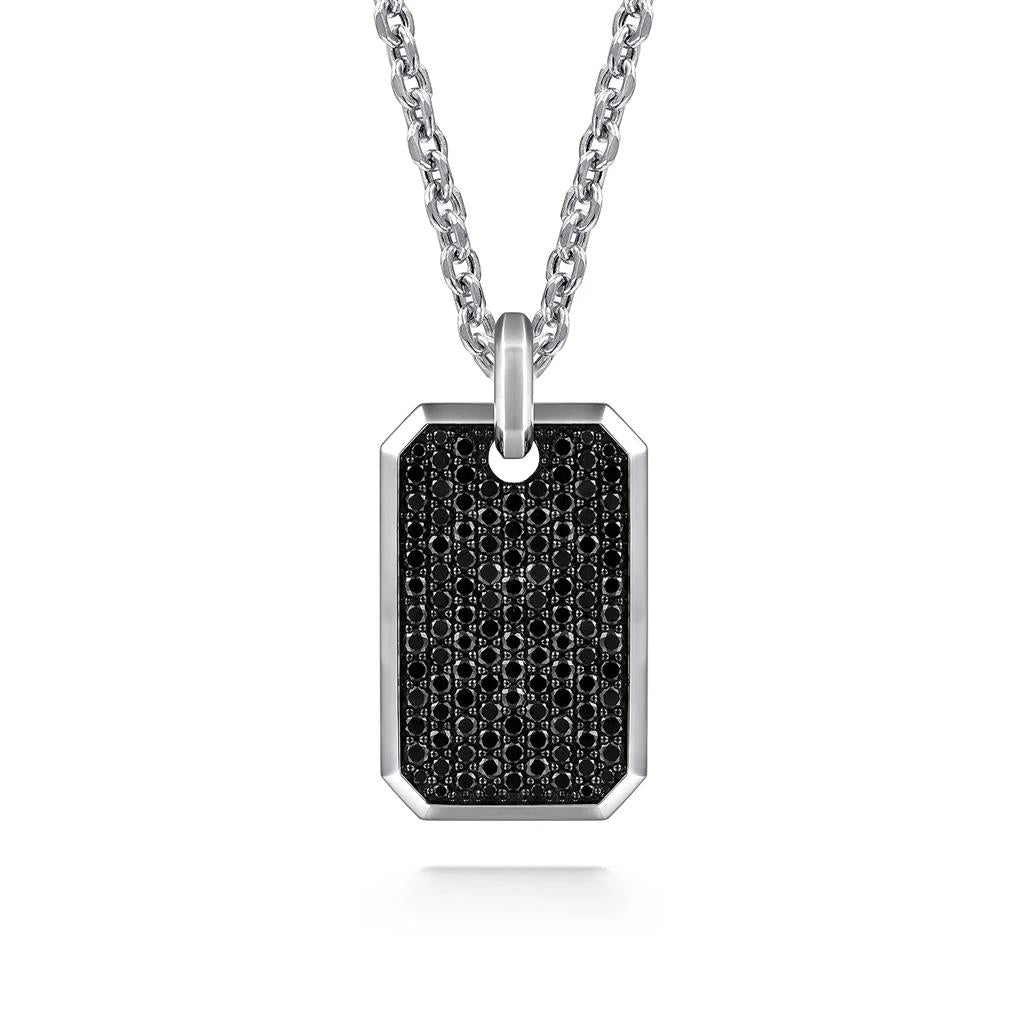 Sterling Silver Black Spinel Dog Tag Pendan (3.99cts, Style #PTM6548SVJBS)