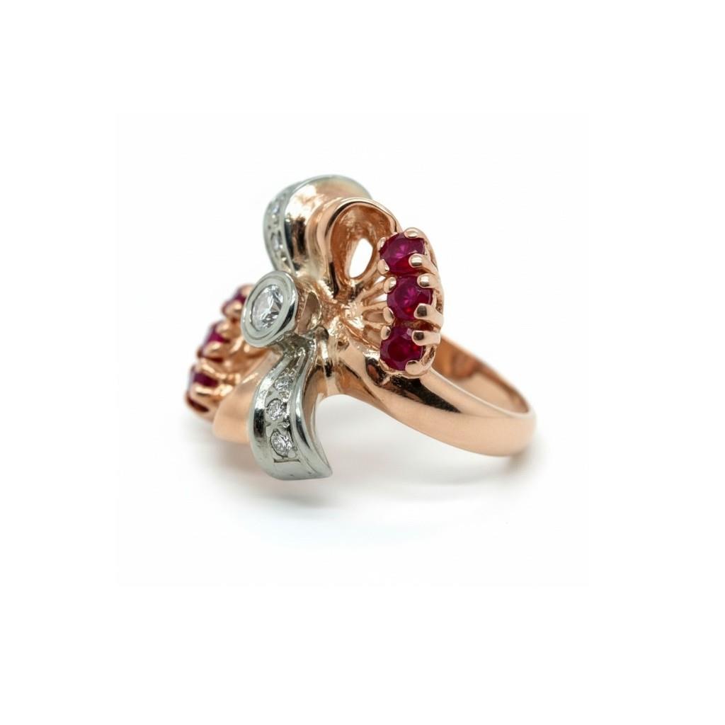 14kt Rose Gold Diamond & Lab-Grown Ruby Fashion Bow Ring – Size 5.5