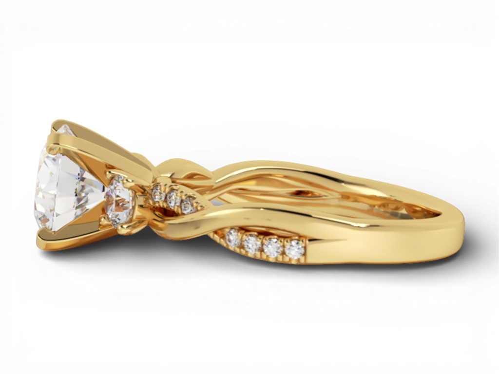 14kt Yellow Gold 3-Stone Twist Diamond Engagement Ring – 0.70ct Center
